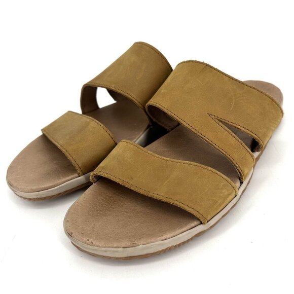 Sorel Out N About Plus Slide Sandals Camel Tan Brown Leather Size 8 - Picture 2 of 16